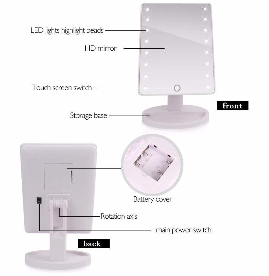 22 LED Lights Touch Screen Makeup Mirror