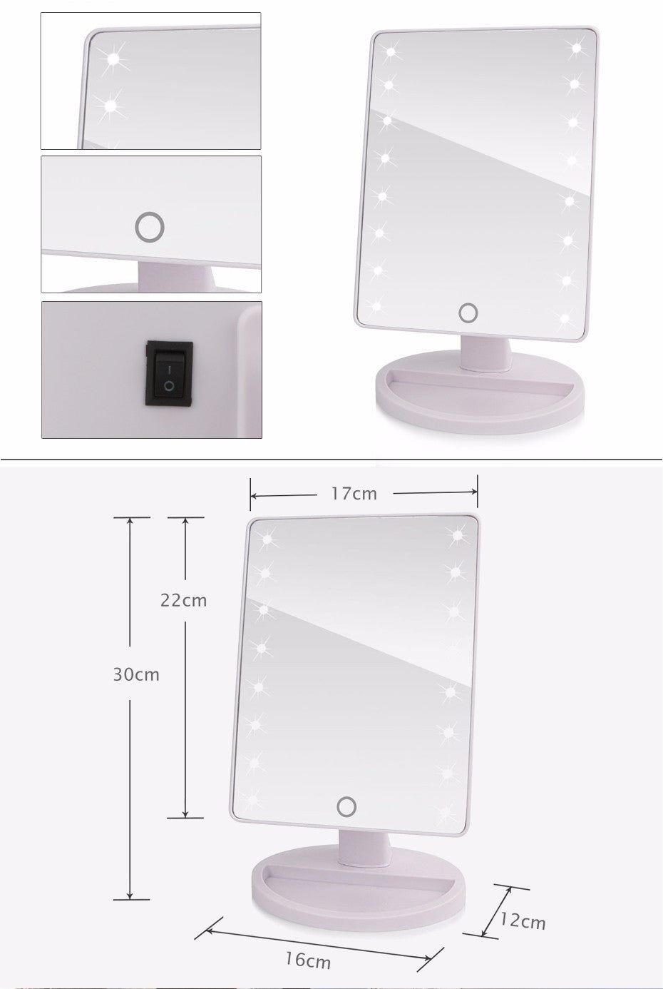 22 LED Lights Touch Screen Makeup Mirror